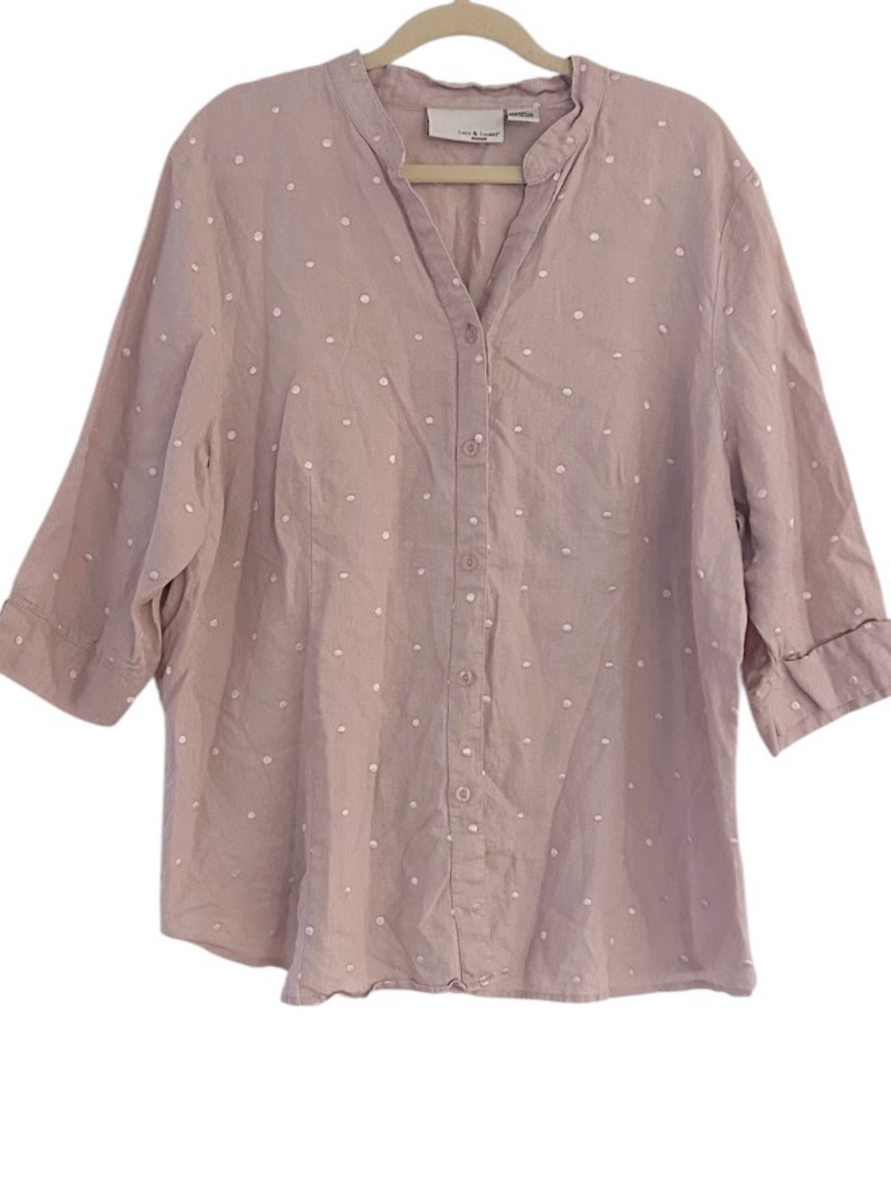 Lucy & Laurel Top Size 3X Linen Button Front Lavender
